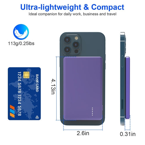 2 In 1 5000mAh 8MM Slim MagSafe Wireless Power Bank PD20W Magnetic