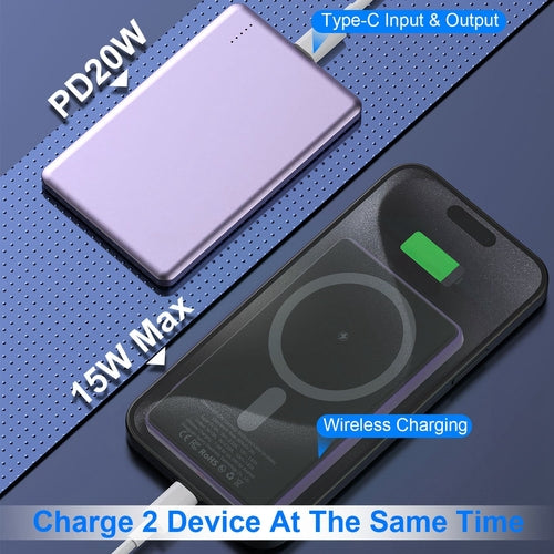 2 In 1 5000mAh 8MM Slim MagSafe Wireless Power Bank PD20W Magnetic